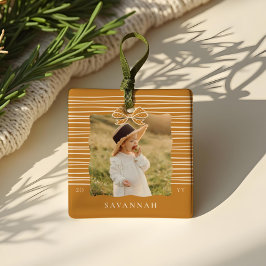 Jul Bow Modern Rand Vågigt Photo Keepsak Julgransprydnad Keramik