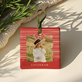 Jul Bow Modern Rand Vågigt Photo Keepsak Julgransprydnad Keramik