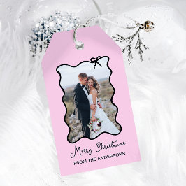 Jul Bow | Svart och Rosa Photo Ram Presentetikett