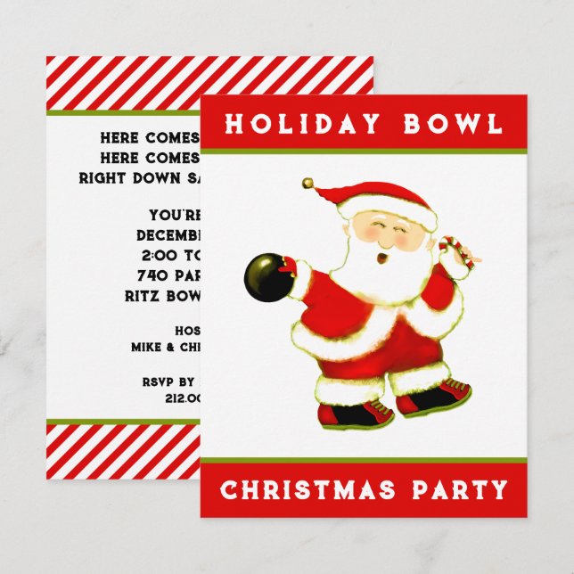 jul Bowling Party Inbjudningar (Fram/baksida)