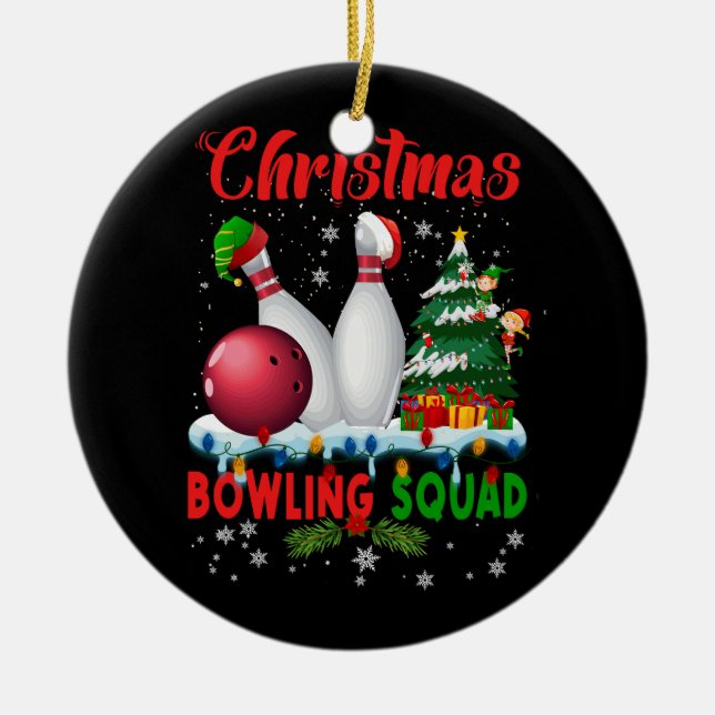 Jul Bowling Squad Dabbing Santa Funny Kristus Julgransprydnad Keramik (Framsidan)