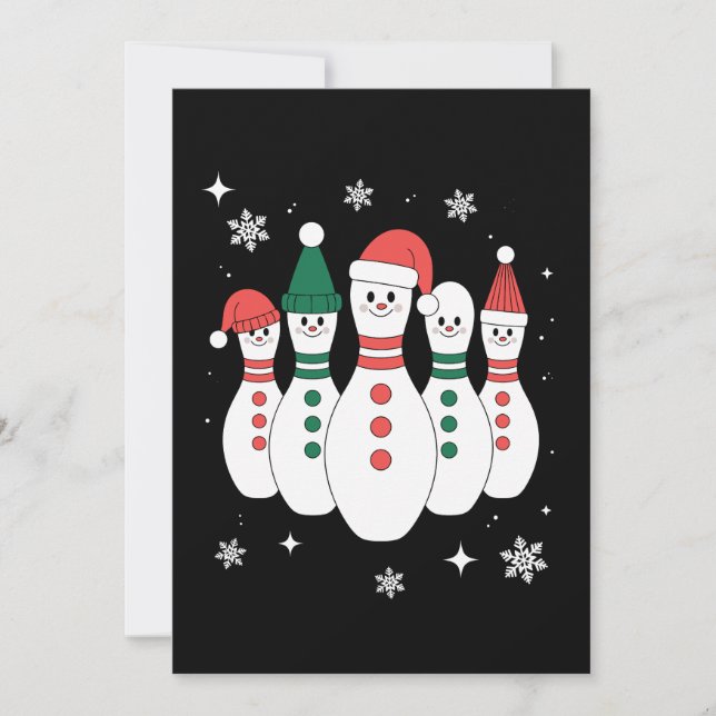 Jul Bowlingkäglor Snömannen Tomtehatt Xmas Inbjudningar (Framsida)