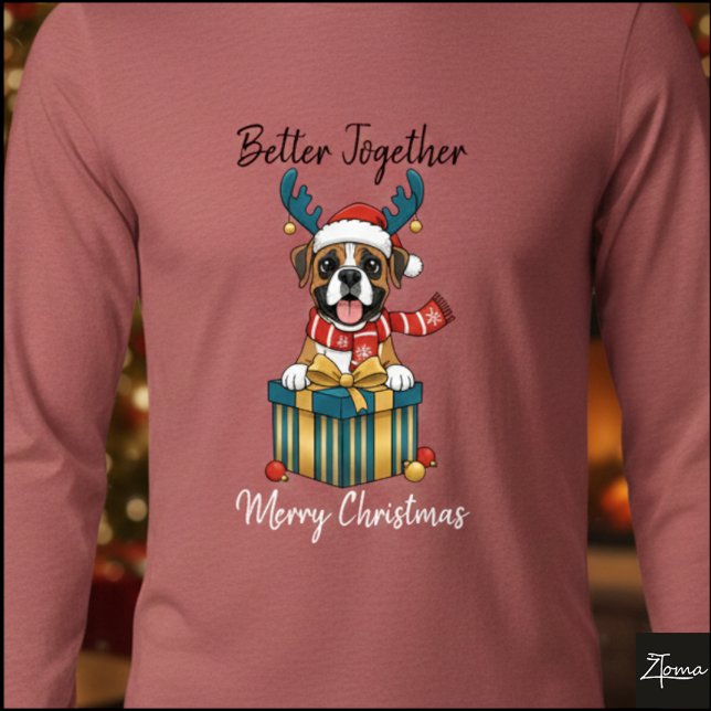 Jul Boxer Hund Renhjort Sharf Present T Shirt (Skapare uppladdad)
