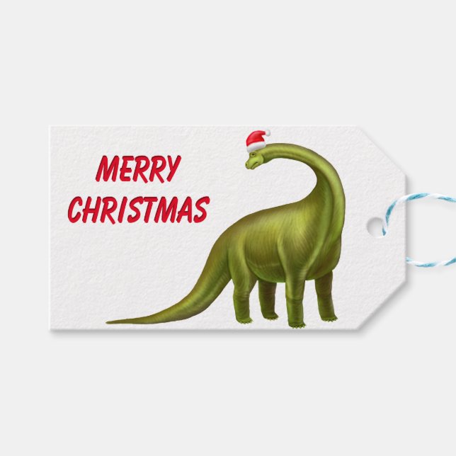 Jul Brachiosaurus Dinosaur Gift-Märkre Presentetikett (Framsidan (Horisontell))