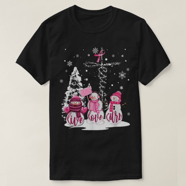 Jul Breast Cancer Live Kärlek Cure Snögubbe Chr T Shirt (Design framsida)