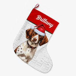 Jul Bretagne Hund med Namn Woof Background Stor Julstrumpa