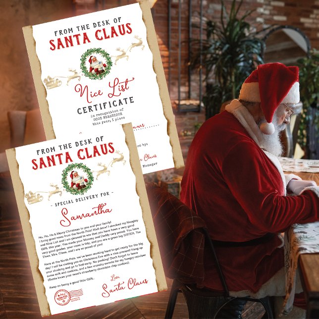 Jul Brev från Santa Nice-lista (Nice List Certificate Signed and Sealed by Santa Vintage Parchment Christmas Letter from Santa)