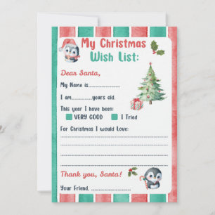 Jul Brev till Santa Penguin Theme Inbjudningar
