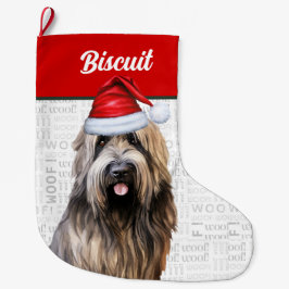Jul Briard Hund med Namn Woof Background Stor Julstrumpa