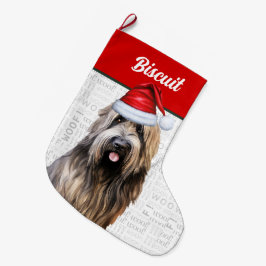 Jul Briard Hund med Namn Woof Background Stor Julstrumpa
