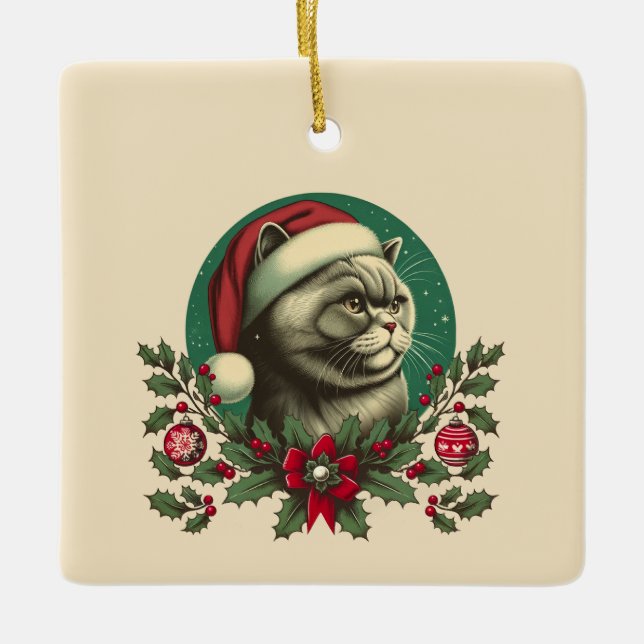 Jul British Kort Hair Cat Ceramic Ornamic Julgransprydnad Keramik (Framsida)