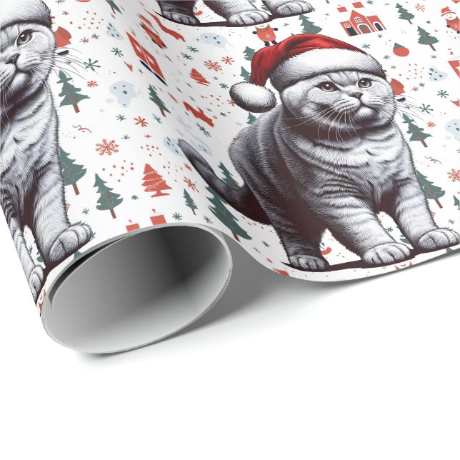 Jul British shorthair Cat, Julafton Santa Kitten Presentpapper (Rullad Hörn)