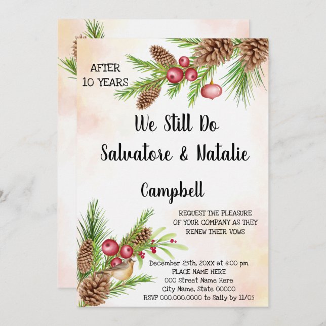 Jul Bröllop-årsdagen för förnyelse Inbjudningar (Fram/baksida)