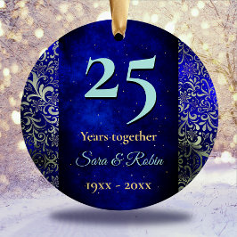 Jul-bröllop-årsdagen royalet blått blommigt julgransprydnad keramik