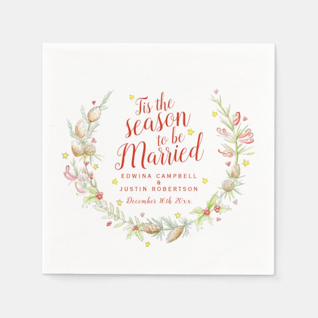 Jul bröllop bär stjärnornas vattenfärg pappersservett (Framsidan)