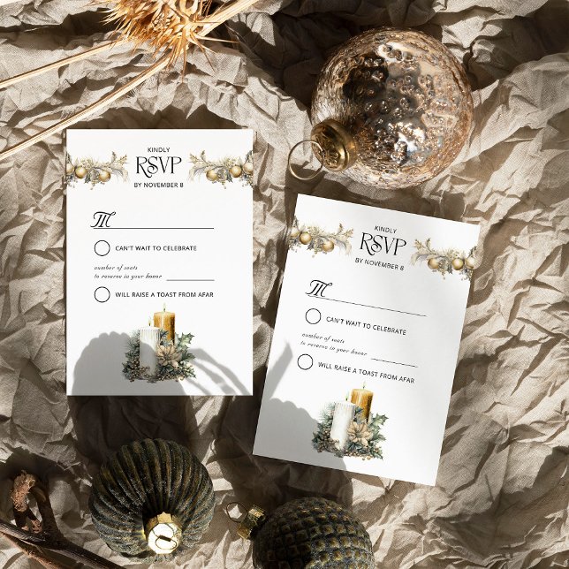 Jul Bröllop Holly Candles och Ornaments OSA Kort (RSVP Card from the Holly Bells Wedding Collection by Darling & May)