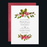Jul Bröllop Holly QR Code OSA Inbjudningar<br><div class="desc">Vintage röda blommor,  holly och julbröllopsinbjudningar designade för att snabbt och enkelt kunna anpassas till dina evenemangsspecifikationer. Perfekt för varje tema eller trädgårdsbröllop. QR-koden på andra sidan går till din bröllop-webbplats där människor kan lära sig mer och osa.</div>