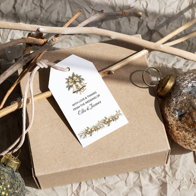 Jul Bröllop Klockor och Holly Favor Presentetikett (Wedding Favor Gift Tags from the Holly Bells Wedding Collection by Darling and May)