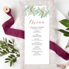 Jul Bröllop Menus Watercolor Greenery Meny