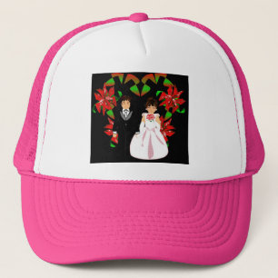 Jul Bröllop par i Rosa Hjärtkrans I Keps