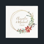 Jul Bröllop Winter Modern Wandeden Red Pappersservett<br><div class="desc">Vintermottagning för jul Bröllop/Möhippa Napkins. Den här konstruktionen har en rustik guld-andedräkt med boho poinsettia och greenery bouquet. Vill du använda dem för en helgdag cocktail party istället? Ändra bara texten till "God jul" eller "Glad helg".</div>