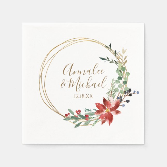 Jul Bröllop Winter Modern Wandeden Red Pappersservett (Framsidan)