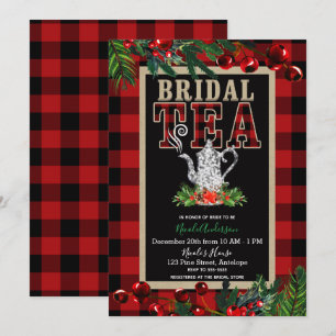 Jul Bröllops Tea Party Röd Svart Buffalor Rutigt Inbjudningar