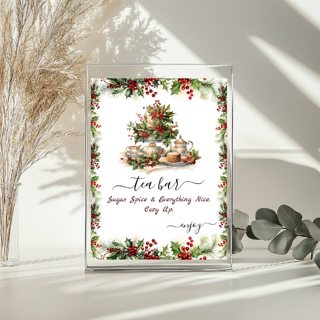 Jul Bröllopsdusch Hollbär Tekväll Poster (Christmas Bridal Shower Holly Berries Tea party Poster)