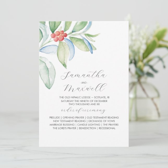 Jul-Bröllopsprogrammen Elegant Winter Greenery Program (Stående Fram)