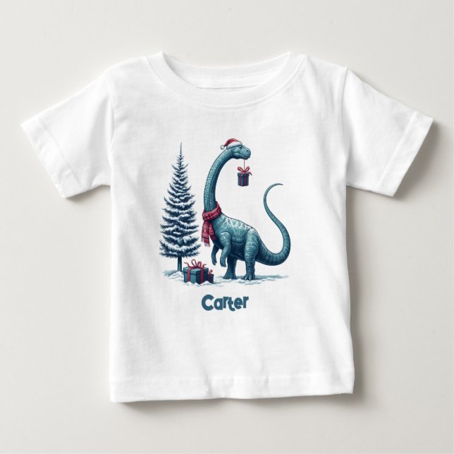 Jul Brontosaurus dinosaur T Shirt (Framsida)