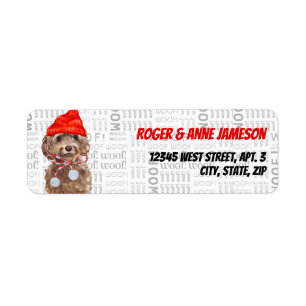Jul Brown Cockapoo Santa med Namn Returadress Etikett