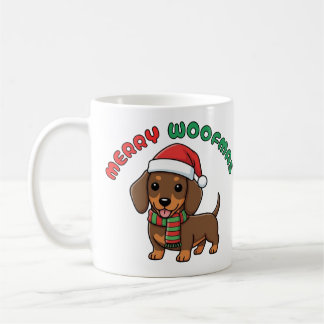 Jul Brown Dachshund Mugg: Merry Woofmas Kaffemugg