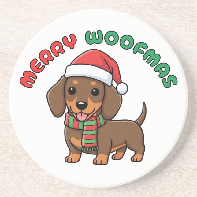 Jul Brown Dachshund Underlägg: Merry Woofmas Underlägg (Framsidan)