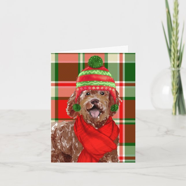 Jul Brown Labradoodle Hund och Festive Play Helgkort (Framsida)
