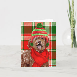 Jul Brown Labradoodle Hund och Festive Play Helgkort