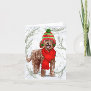 Jul Brown Labradoodle och Botaniskt Gräs Helgkort