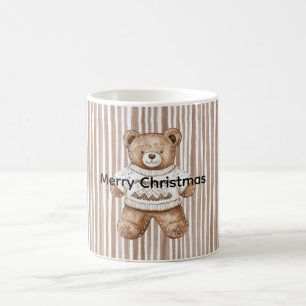 Jul Brun Kräm Teddybjörn Ränder Kaffemugg