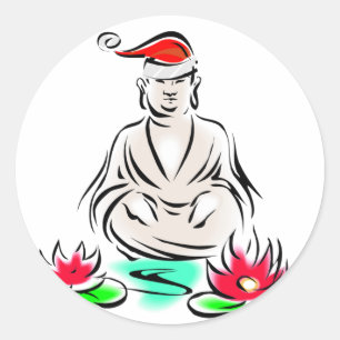 Jul Buddha teckning Runt Klistermärke