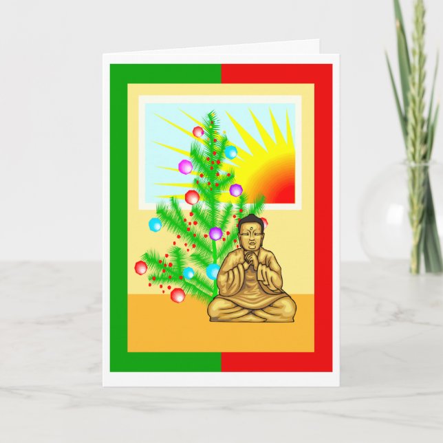 Jul Buddha w/Träd Helgkort (Framsida)