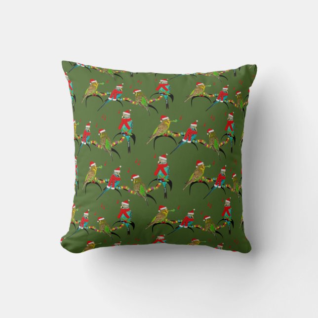 Jul Budgie Frenzy Pillow (Mörk grönt) Kudde (Framsida)