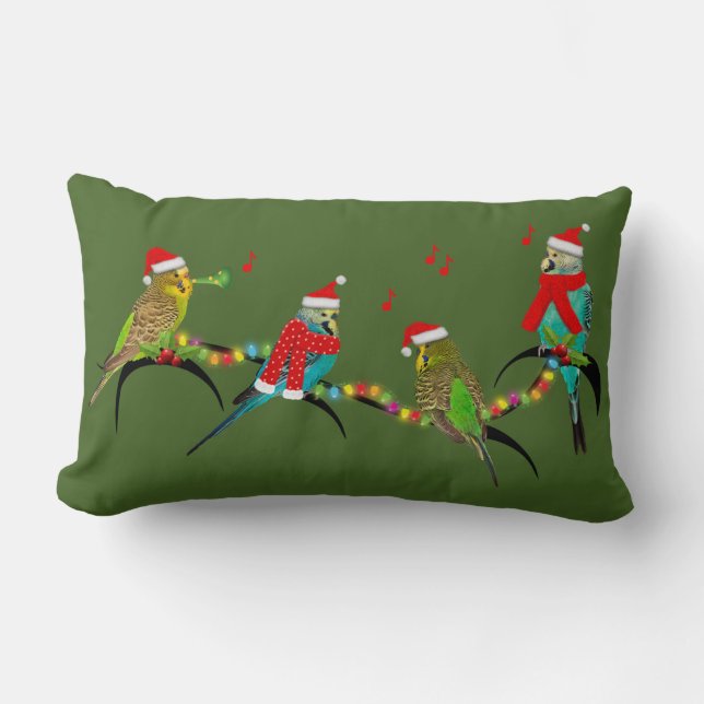 Jul Budgie Frenzy Pillow (Mörk grönt) Lumbarkudde (Framsida)