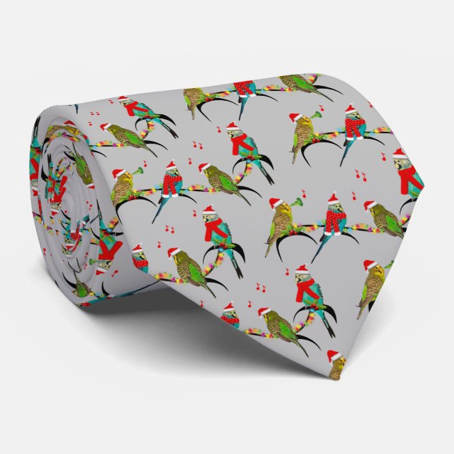 Jul Budgie Frenzy Tie (Grått) Slips (Rullad)