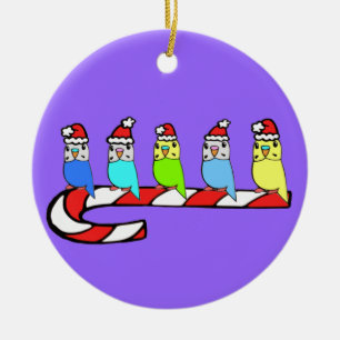 Jul Budgies Perched på candy cane Julgransprydnad Keramik