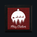 Jul Buffalo Play Bauble Santa Reindeer Minnesask<br><div class="desc">Den här helgdagarna har en julbalk med tomten och hans renar som flyger över himlar med texten "God jul" i modern typografi nedanför och omgiven av en buffelklädd bakgrund. #christmas #helgdagar #säsong #festive #modern #whimsical #roligt #Love #Santa #santaclaus #fatherchristmas #saintnicholas #rener #merry #vinter #gifts #christmasgifts #semestergifts #stockingstuffers #secrethosta #presentbox</div>
