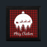 Jul Buffalo Play Bauble Santa Reindeer Minnesask<br><div class="desc">Den här helgdagarna har en julbalk med tomten och hans renar som flyger över himlar med texten "God jul" i modern typografi nedanför och omgiven av en buffelklädd bakgrund. #christmas #helgdagar #säsong #festive #modern #whimsical #roligt #Love #Santa #santaclaus #fatherchristmas #saintnicholas #rener #merry #vinter #gifts #christmasgifts #semestergifts #stockingstuffers #secrethosta #presentbox</div>