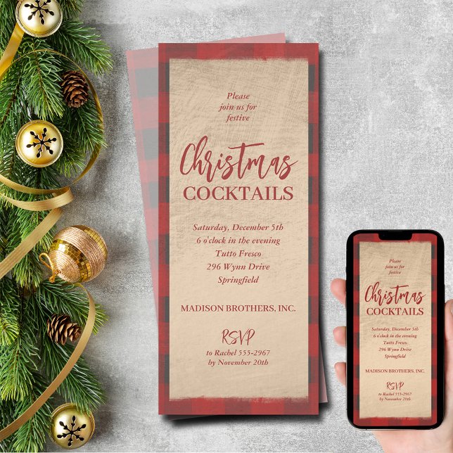 Jul Buffalo Play Party Inbjudningar (Christmas Buffalo Plaid Party Invitations - PRINTED and/or INSTANT DOWNLOAD)