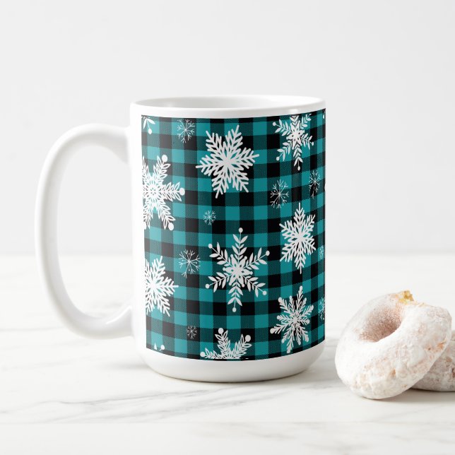 Jul - Buffalo Play Teal Snöflingor Kaffemugg (Med munk)