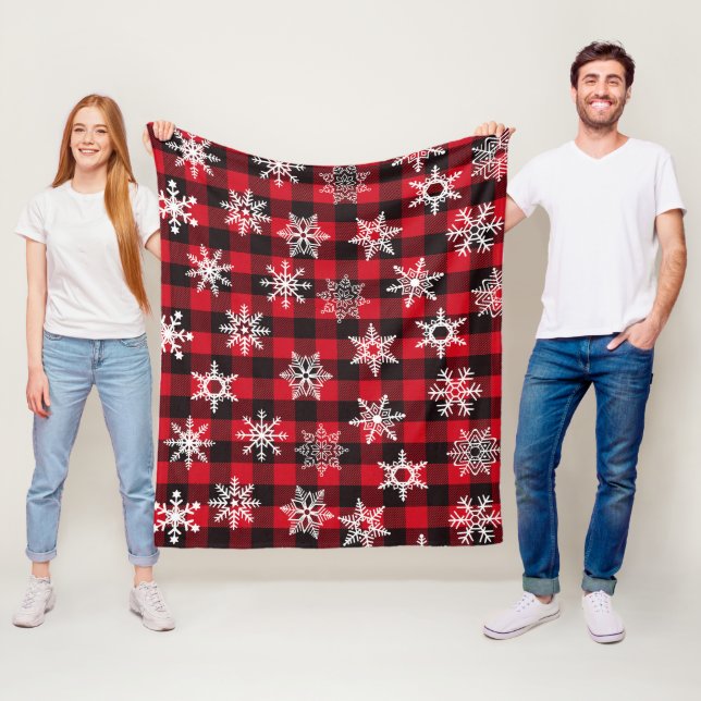 Jul Buffalo red snöflingor plaid mönster Fleecefilt (På plats)