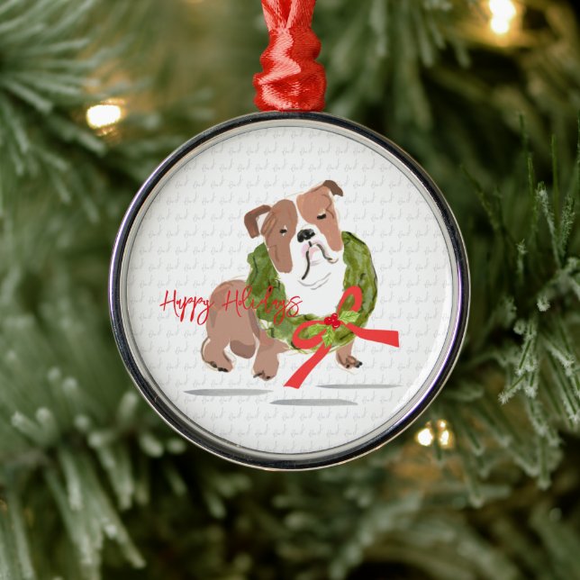 Jul Bulldog Glad helg Holly Hund Julgransprydnad Metall (Träd)