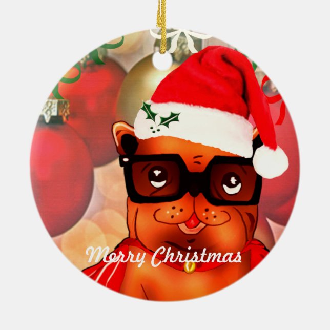 Jul Bulldog på grund av en julklapp boll Julgransprydnad Keramik (Baksidan)